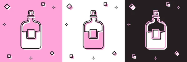 Set Bouteille en verre de vodka icône isolée sur fond rose et blanc, noir. Vecteur — Image vectorielle