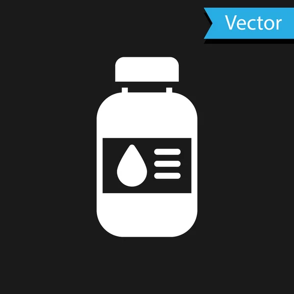 Белый принтер чернила значок бутылки изолированы на черном фоне. Вектор — стоковый вектор