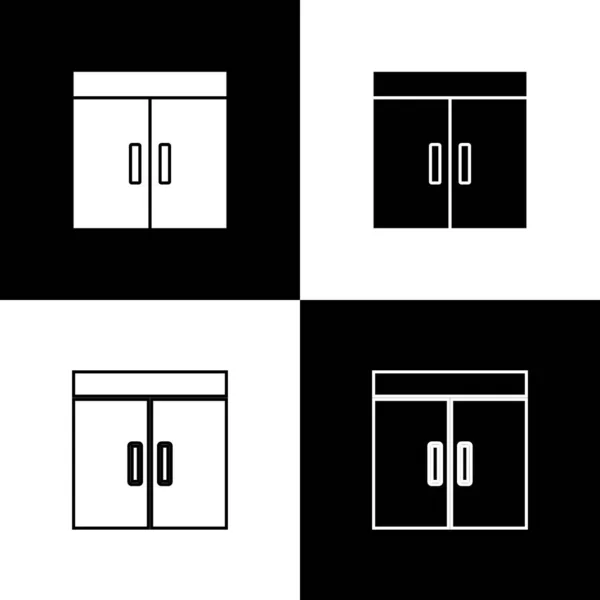 Set icône de garde-robe isolé sur fond noir et blanc. Vecteur — Image vectorielle