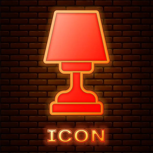 Gloeiende neon Tafellamp pictogram geïsoleerd op baksteen muur achtergrond. Vector — Stockvector