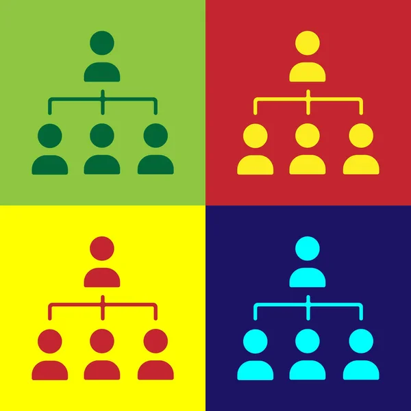 Pop art Biznes hierarchia organogram wykres infografika ikona izolowana na tle koloru. Struktura organizacyjna firmy elementy graficzne. Wektor — Wektor stockowy