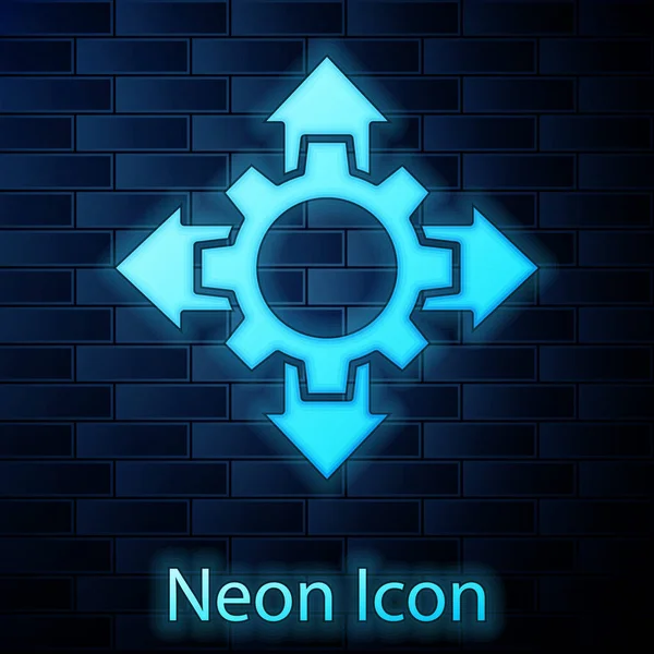 Glödande neon Project team bas ikon isolerad på tegel vägg bakgrund. Affärsanalys och planering, konsultverksamhet, teamarbete, projektledning. Vektor — Stock vektor