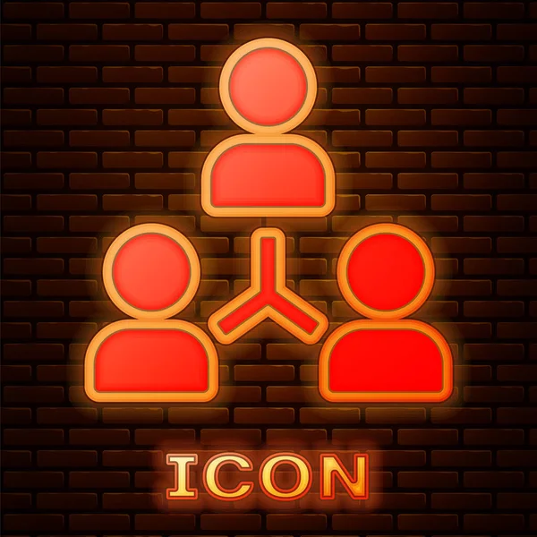 Glödande neon Project team bas ikon isolerad på tegel vägg bakgrund. Affärsanalys och planering, konsultverksamhet, teamarbete, projektledning. Vektor — Stock vektor