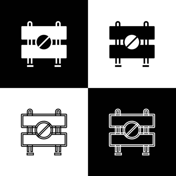 Impostare icona barriera stradale isolato su sfondo bianco e nero. Simbolo di area riservata in fase di costruzione. Riparazioni. Vettore — Vettoriale Stock