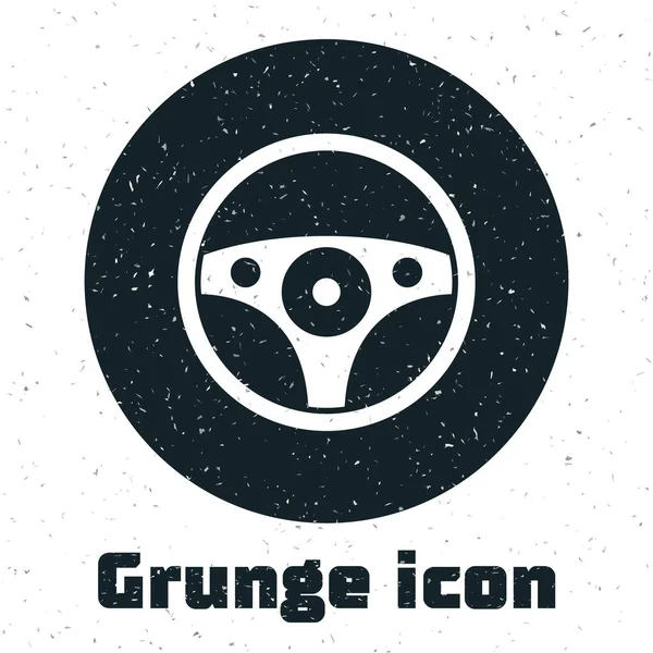 Grunge Icono del volante aislado sobre fondo blanco. Icono de rueda de coche. Dibujo vintage monocromo. Vector — Vector de stock