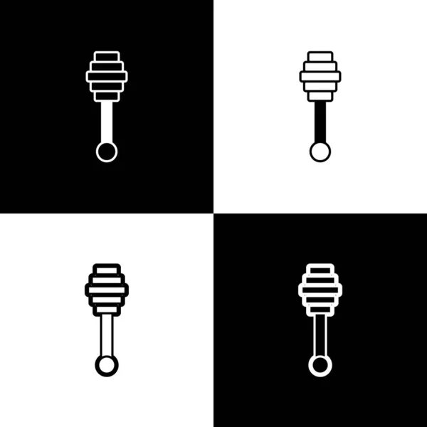 Définir l'icône du bâton de trempette miel isolé sur fond noir et blanc. Chérie louche. Vecteur — Image vectorielle