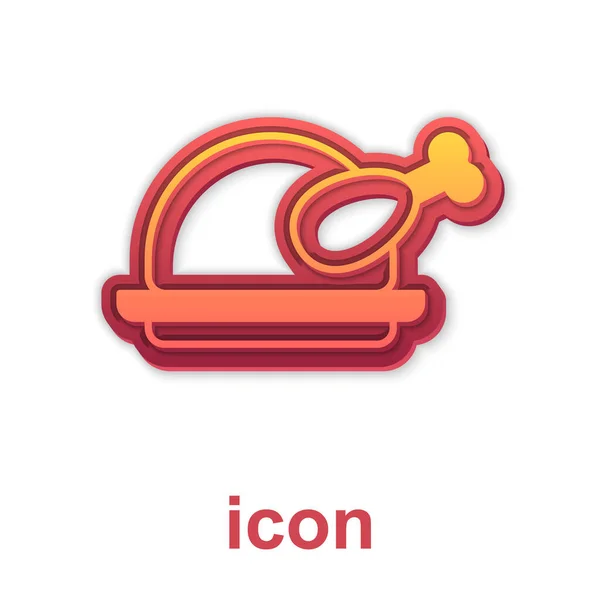 Altın kavrulmuş hindi ya da beyaz arka planda izole edilmiş tavuk ikonu. Vektör — Stok Vektör