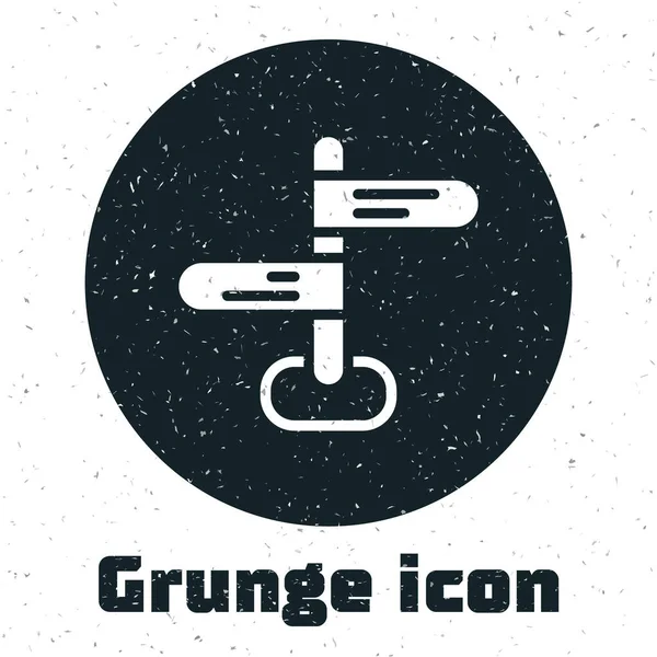 Grunge Verkeerstekens. Wegwijzerpictogram geïsoleerd op witte achtergrond. Pointer symbool. Geïsoleerd straatinformatiebord. Richting bord. Monochrome vintage tekening. Vector — Stockvector