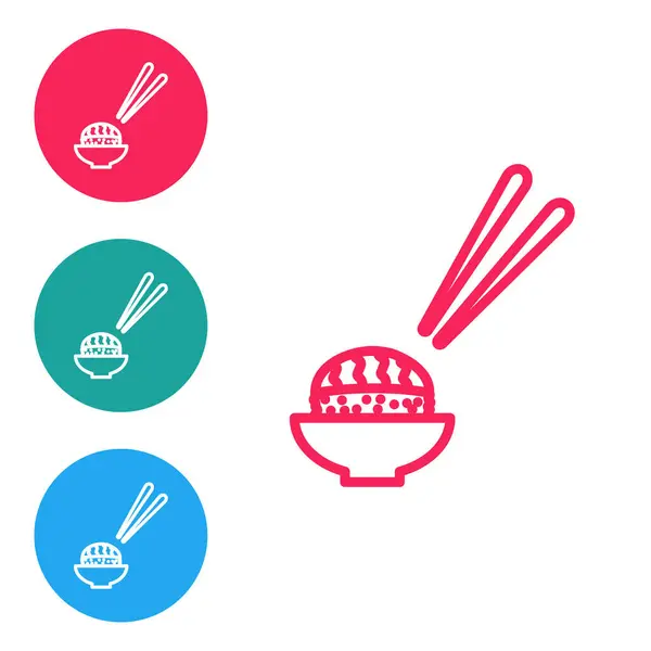 Icono de Sushi de línea roja aislado sobre fondo blanco. Comida tradicional japonesa. Establecer iconos en botones de círculo. Vector. — Archivo Imágenes Vectoriales