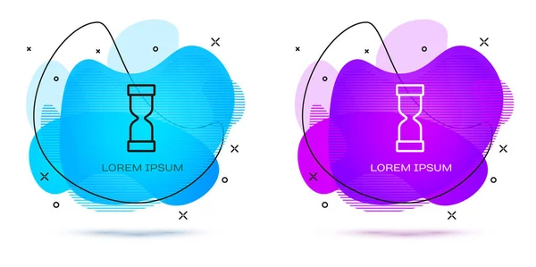 Linha Ampulheta velha com ícone de areia fluindo isolado no fundo branco. Sinal do relógio de areia. Conceito de gestão de negócios e tempo. Banner abstrato com formas líquidas. Vetor — Vetor de Stock