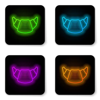 Parlayan neon hattı Croissant simgesi beyaz arkaplanda izole edildi. Siyah kare düğme. Vektör