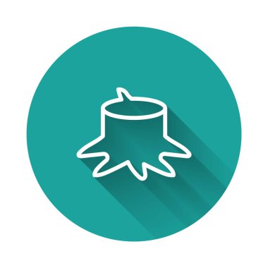 White line Tree stump icon isolated with long shadow. Green circle button. Vector vector White line Tree stump icon isolated with long shadow. Green circle button. Vector vector
