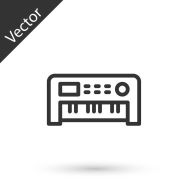 Gri çizgi müzik sentezleyici simgesi beyaz arkaplanda izole edildi. Elektronik piyano. Vektör