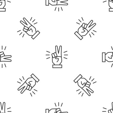 Gri çizgili El, beyaz arka planda iki parmak izi gösteriyor. Zafer el işareti. Vektör