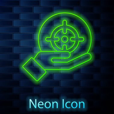 Parlayan neon hattı hedefinin finansal amaç konsepti tuğla duvar arka planında izole edildi. Sembolik hedeflere ulaşım, başarı. Vektör