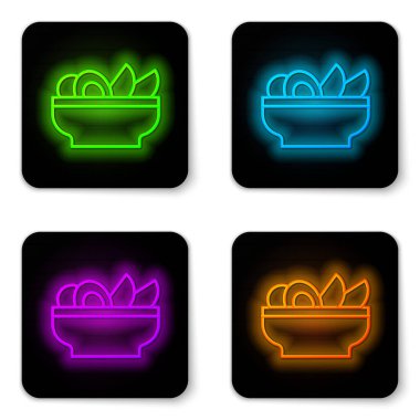 Plaka simgesindeki parlak neon çizgisi Nachos beyaz arka planda izole edildi. Tortilla cipsi veya nachos tortilla. Geleneksel Meksika fast food menüsü. Siyah kare düğme. Vektör