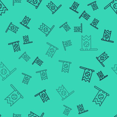 Beyzbol topu ikonlu siyah bayrak yeşil arka planda izole edilmiş pürüzsüz desen. Vektör