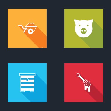 El arabasını toprakla, domuzla, arılar için kovanla ve bal kovanı çubuğu ikonuyla hazırla. Vektör