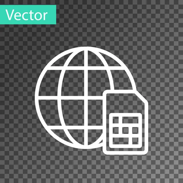 Línea blanca Globe 5G Icono de tarjeta SIM aislado sobre fondo transparente. Tecnologías de comunicación móviles e inalámbricas. Conexión electrónica de chip de red. Vector — Archivo Imágenes Vectoriales