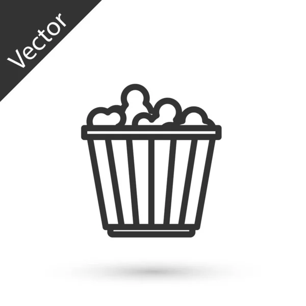 Línea gris Palomitas de maíz en caja de cartón icono aislado sobre fondo blanco. Caja de palomitas de maíz. Vector — Vector de stock