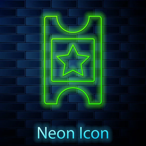 Línea de neón brillante Icono de entrada de cine aislado en el fondo de la pared de ladrillo. Vector — Vector de stock