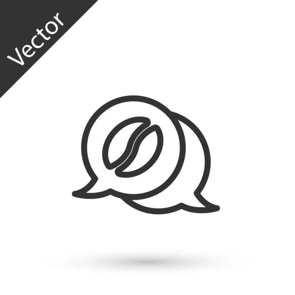 Línea gris Icono de café y conversación aislado sobre fondo blanco. Charla de café. Charla de burbujas de habla. Vector — Vector de stock