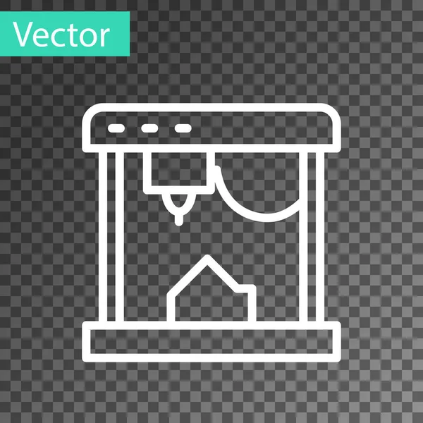 Icono de impresora 3D de línea blanca aislado sobre fondo transparente. Vector — Archivo Imágenes Vectoriales