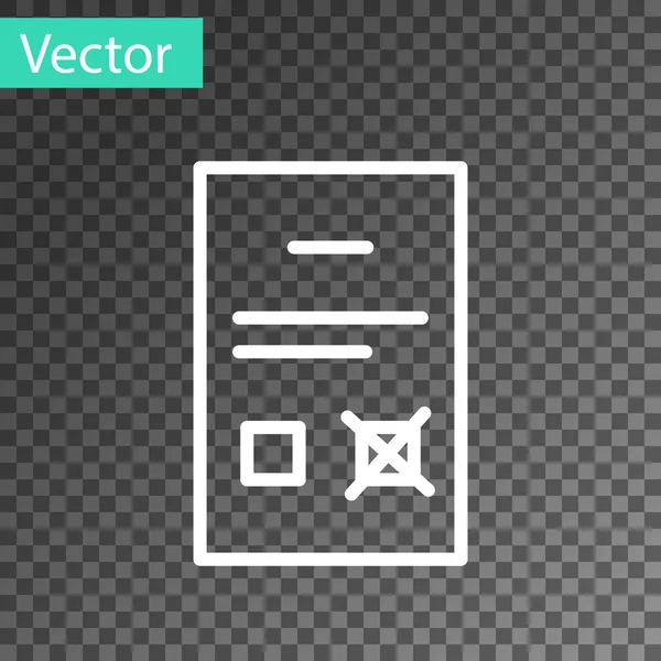 Línea blanca Icono de documento de encuesta aislado sobre fondo transparente. Vector — Vector de stock