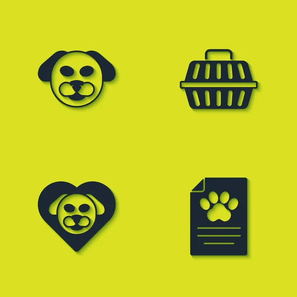 Set Dog, Clinical record pet, Heart with dog and Pet carry case icon. Vector — Stock Vector