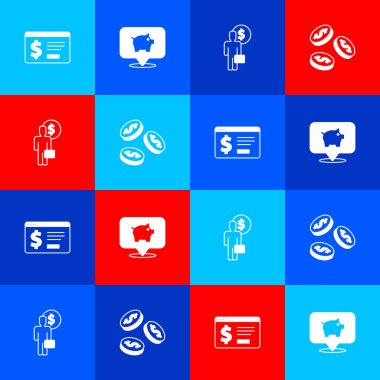 Çevrimiçi bankacılığı dolarla ayarla, Piggy, İşadamı zihin ve madeni para ikonu planlayan. Vektör