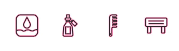 Víz csepp, hajkefe, illóolaj palack és szauna pad ikon. Vektor — Stock Vector