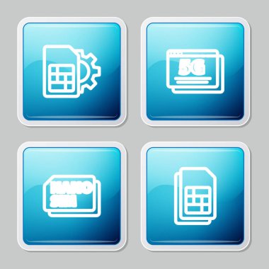 Satır Sim kart ayarı, 5G ağı, Nano kart ve simge. Vektör