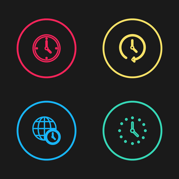 Set line World time, Clock, and icon. Vector