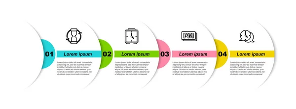 Réglage Vieil sablier, Réveil, Horloge PM et bulle vocale. Modèle d'infographie d'entreprise. Vecteur — Image vectorielle