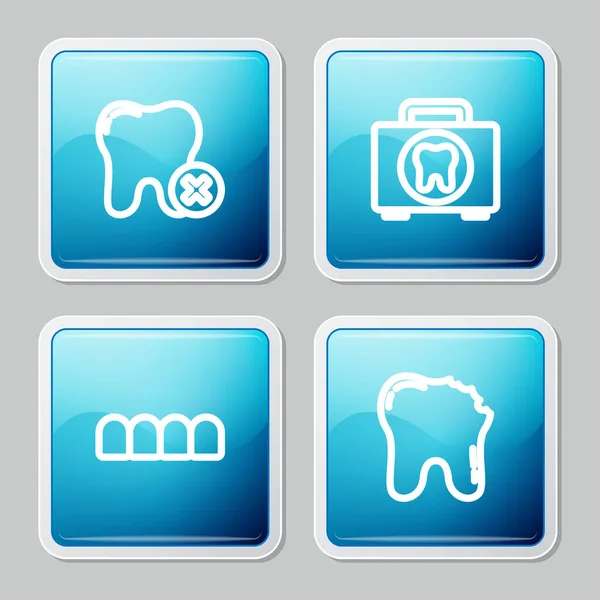 Set line Tooth with caries, First aid kit, Dentures model and Broken tooth icon. Vector — Stock Vector