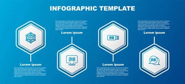 Definir linha Rede social, Localização 5G, modem e. Modelo de infográfico de negócios. Vetor — Vetor de Stock