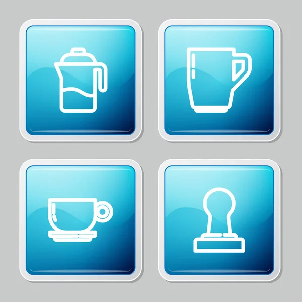 Nastavte linku francouzského lisu, šálek kávy a ikonu manipulace. Vektor — Stockový vektor