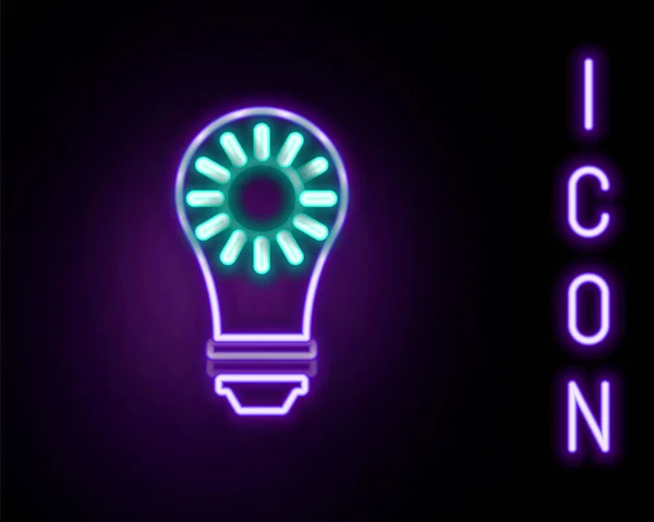 Világító Neon Vonal Napenergia Panel Ikon Elszigetelt Fekete Háttérrel Nap — Stock Vector