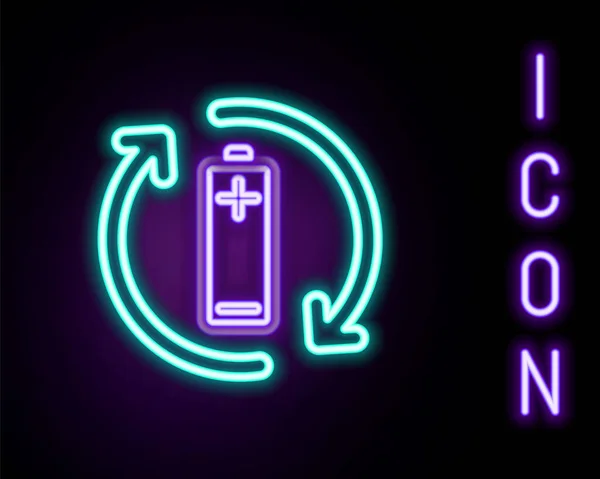 Glödande Neon Line Batteri Med Återvinna Symbol Linje Ikon Isolerad — Stock vektor