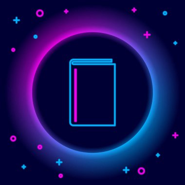 Parlayan neon çizgi Kitap simgesi siyah arkaplanda izole edildi. Renkli taslak konsepti. Vektör