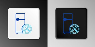 Gri arkaplanda izole edilmiş tornavida ve anahtar ikonlu çizgi buzdolabı. Ayarlama, servis, ayar, bakım, onarım, onarım. Renkli taslak konsepti. Vektör