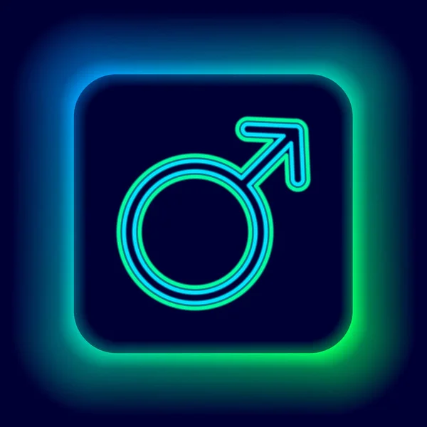 Glowing Neon Line Male Gender Symbol Icon Isolated Black Background — Stock Vector