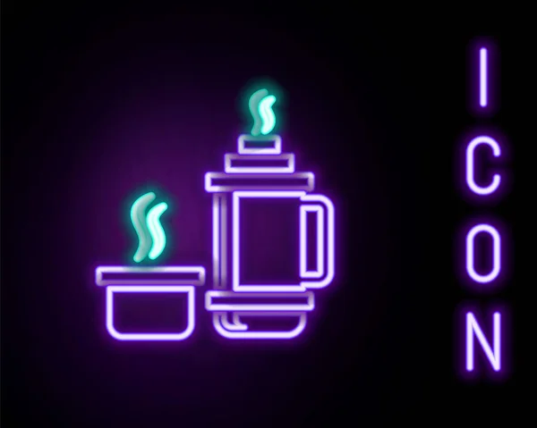 Leuchtende Neonfarbene Thermoskanne Isoliert Auf Schwarzem Hintergrund Ikone Thermoflasche Zelt — Stockvektor