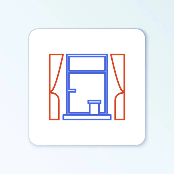 Linienfenster Mit Vorhängen Raumsymbol Isoliert Auf Weißem Hintergrund Buntes Rahmenkonzept — Stockvektor