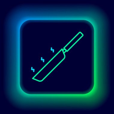 Parlayan neon hattı kızartma tavası simgesi siyah arkaplanda izole edildi. Kızartma veya kızartma gıda sembolü. Renkli taslak konsepti. Vektör