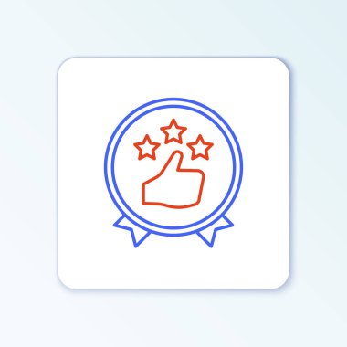 Satır Tüketici veya müşteri ürün derecelendirme simgesi beyaz arkaplanda izole edildi. Renkli taslak konsepti. Vektör