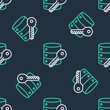 Anahtar simgesine sahip Line Sunucusu güvenliği siyah arkaplanda izole edilmiş kusursuz desen. Güvenlik, güvenlik, koruma kavramı. Vektör