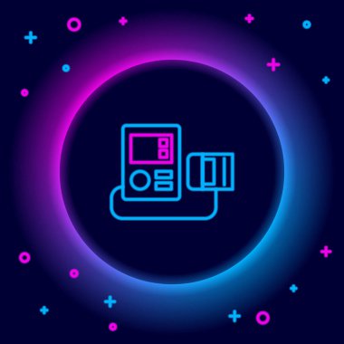 Parlayan neon hattı tansiyon ikonu siyah arkaplanda izole edildi. Renkli taslak konsepti. Vektör