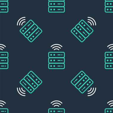 Line Smart Server, Data, Web Sunucu simgesi izole edilmiş siyah arkaplan üzerindeki kusursuz desen. İnternet kavramının kablosuz bağlantısı. Vektör