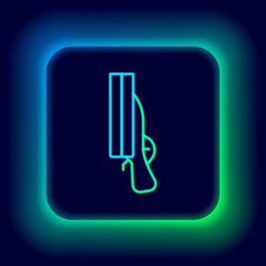 Parlayan neon hattı Shotgun simgesi siyah arkaplanda izole edildi. Avcı silahı. Renkli taslak konsepti. Vektör